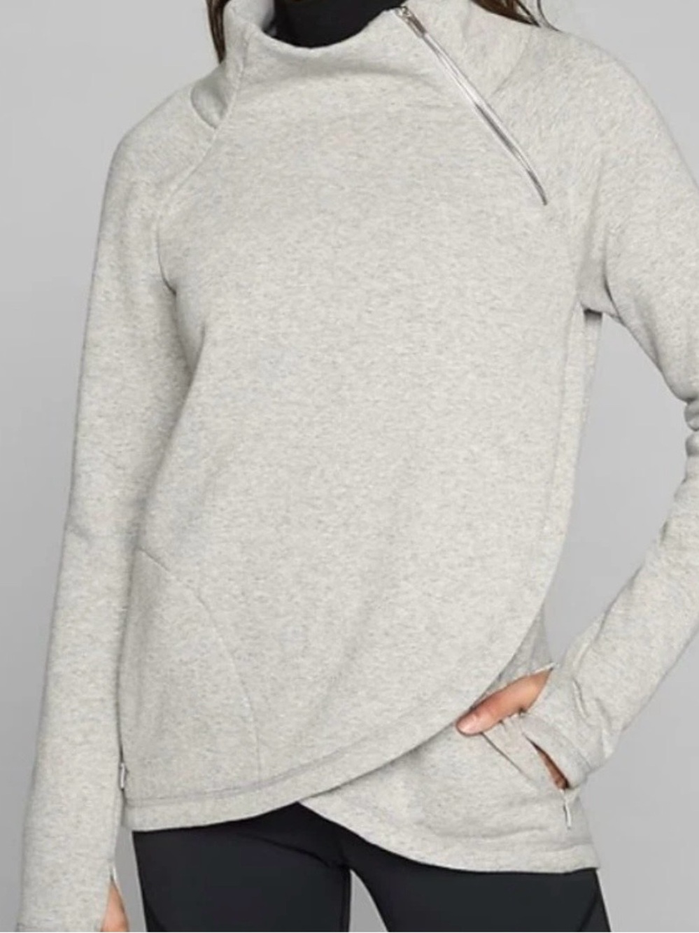 Athleta Cozy Karma Asym Pullover Light Grey Heather XXS